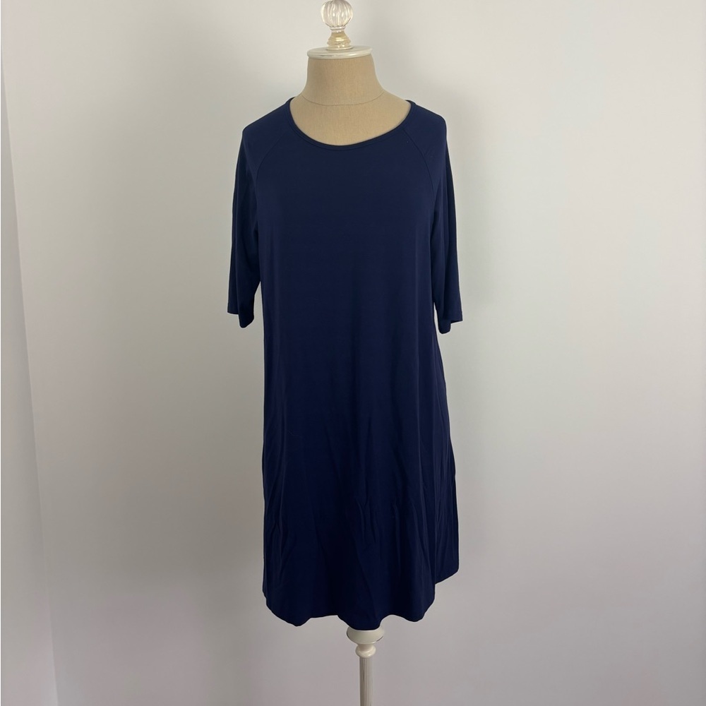 T-Shirt Dress Navy Half Sleeves Scoop Neck Pullover L
